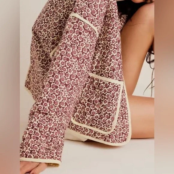 Floral Print Cropped Quilted Jacket Cardigan Open Front Padded Lightweig… - Picture 2 of 4